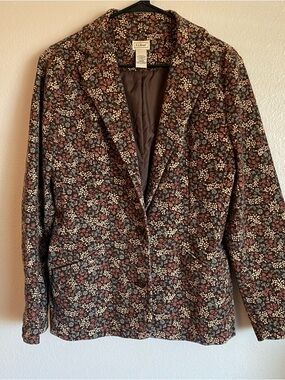 Vintage L.L.Bean Women’s Floral Corduroy Blazer Jacket Brown Size 12 Reg